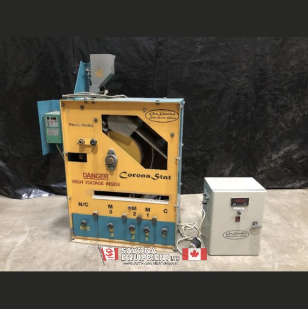 SavonaEquipment's tweet photo. Ore Kinetics CoronaStat electrostatic separator. 30kV. 3in by 4.5in by 7in feed hopper, 12in dia drum. 0.37kW gearhead motor, vari-speed controller, adjustable separation. https://t.co/ZZj7wL0p4T #electrostatic #separator #labequipment #mininglab https://t.co/ABCVki4JQc