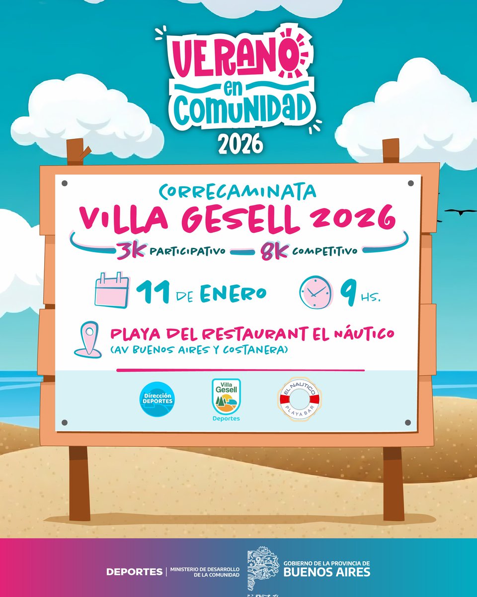 ☀️VERANO EN COMUNIDAD 2026 

🏖🏃‍♂️¡No te pierdas la primer correcaminata de la temporada el 11 de Enero en #VillaGesell! 

⛓️Te inscribís en docs.google.com/forms/d/e/1FAI… o presencialmente el 10/01 en el balneario.

😎 Nos vemos ahí?