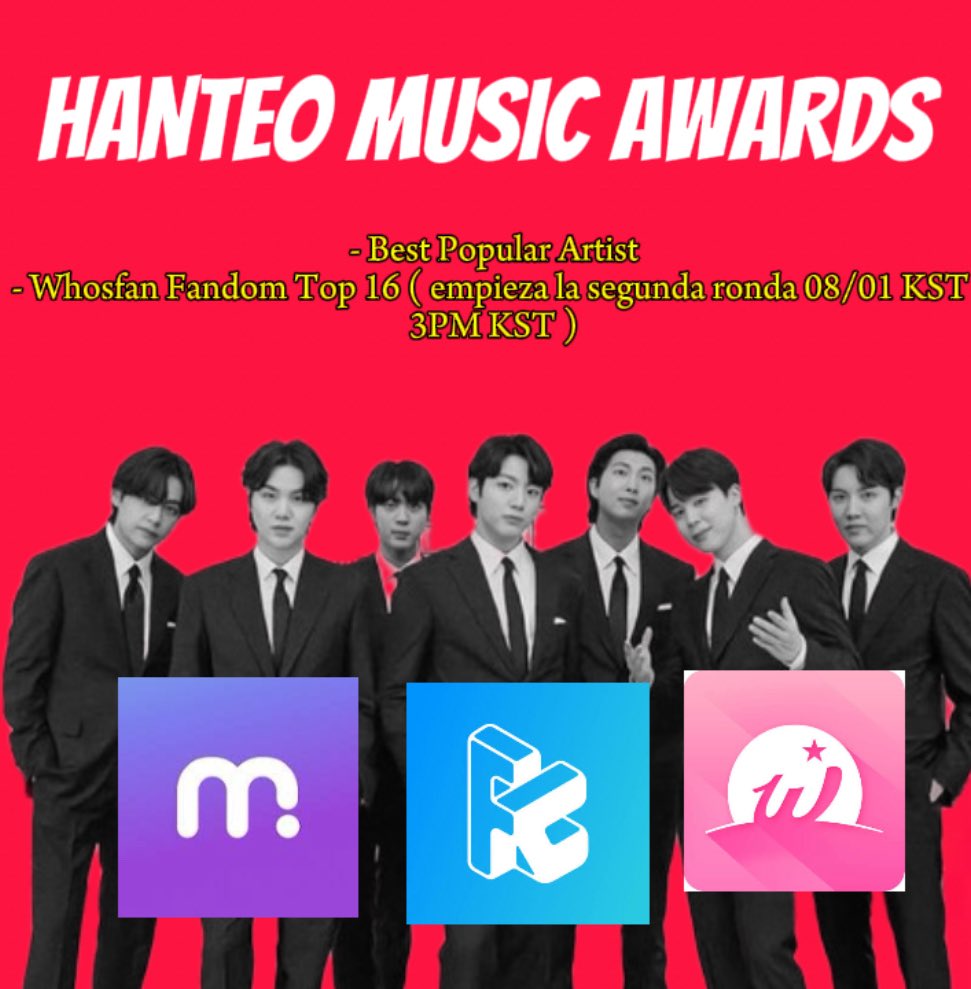 🚨RECORDATORIO

Necesitamos seguir recolectando y votar por #BTS en los Hanteo Music Awards en las tres apps: Mubeat, Whosfan y Fan Cast. ES NUESTRA PRIORIDAD ahora mismo 🙏🏻

🔗 fancast.go.link/374xo

🔗 mubeat.applink.info/GZmlj59DZV

🔗 whosfan.com/ranking/6957a9…