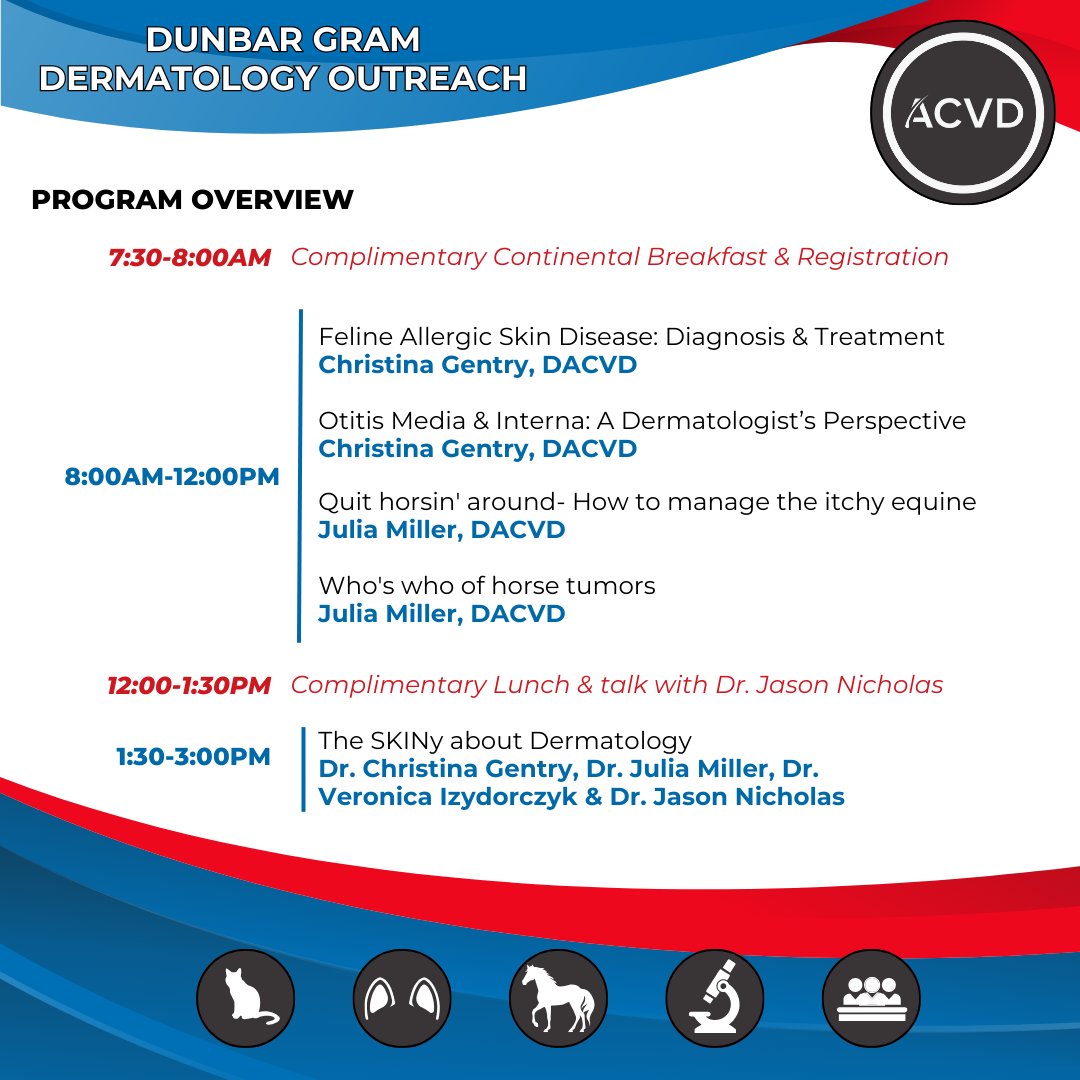 the_ACVD's tweet photo. The Dunbar Gram Derm Outreach Program is coming to Texas Tech School of Vet Med on Jan 31!

This opportunity connects vet students interested in specialization &amp; variety of a dermatology career with our DACVD speakers!

⏰RSVP by JAN 20!

Thank you to program sponsor @STAGR_US https://t.co/Q1SApcaKEC