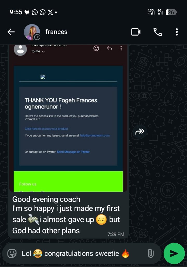 gift_ik16775's tweet photo. Seeing my student happy is all the proof I need 🙂‍↔️🚀
I train people daily on how to make money  from @promptearn — and the results keeps speaking louder than words.

#AffiliateMarketing #ResultsOnly #PromptEarn https://t.co/otdfCQwq7R