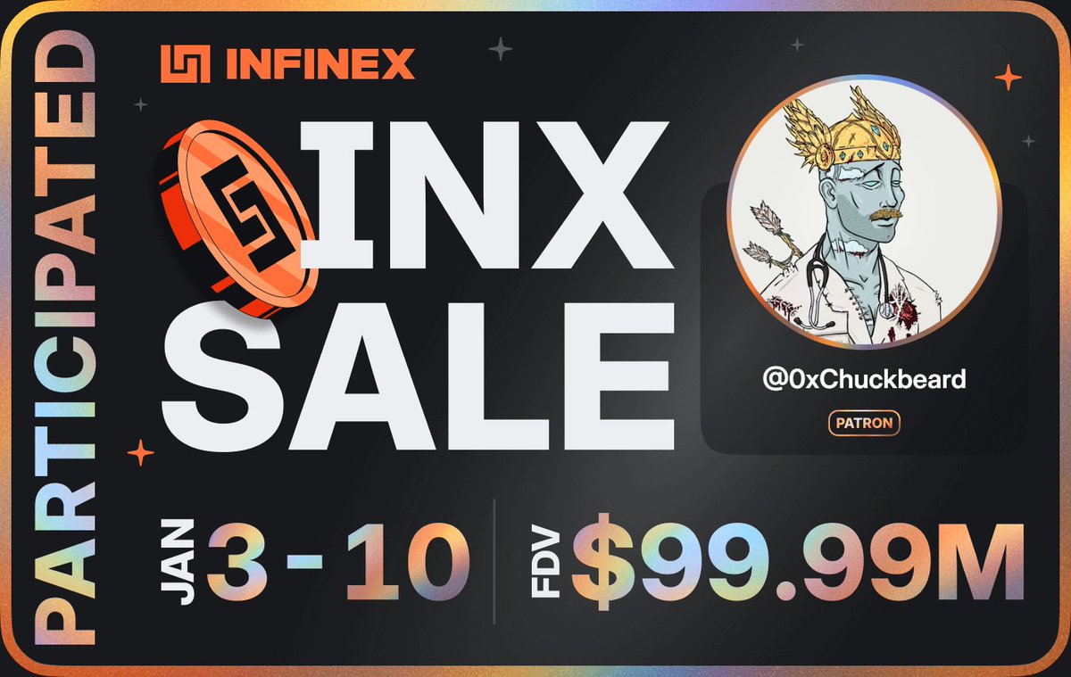 0xChuckbeard's tweet photo. I participated in the @infinex sale - $99.99M FDV, 3-10 Jan, 2026 https://t.co/iYksGd5ZxU