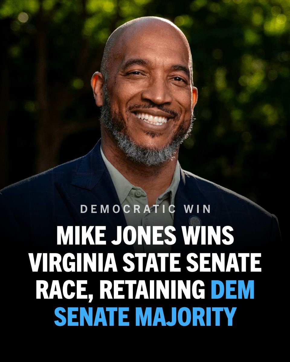 With this victory, Virginia Governor-elect Abigail Spanberger will continue to have a Democratic trifecta when she is sworn in next week.

Congrats, Senator-elect Jones!