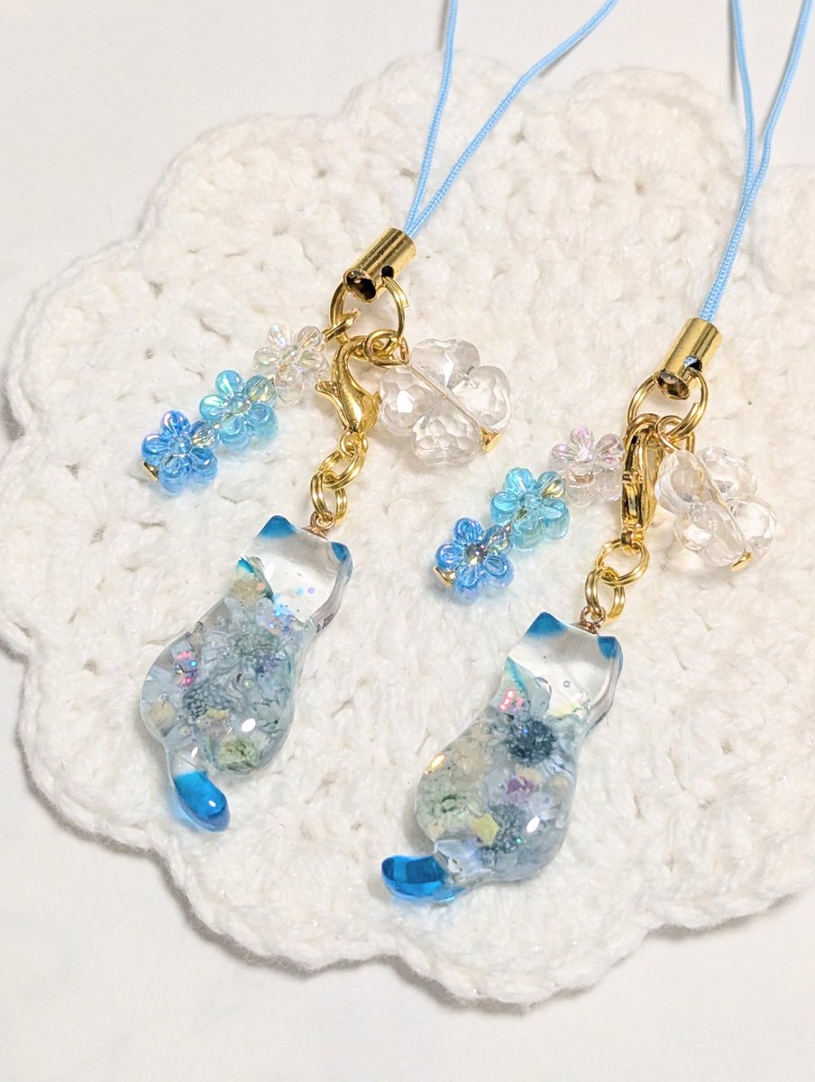 レジン猫ちゃんブルーフラワーB レジン猫ちゃんブルーフラワーB