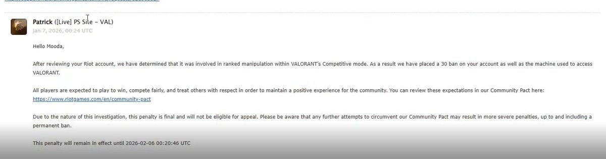 SentoxVal's tweet image. Mooda leaked the Email from riot for his 6 months ban GG @moodafps