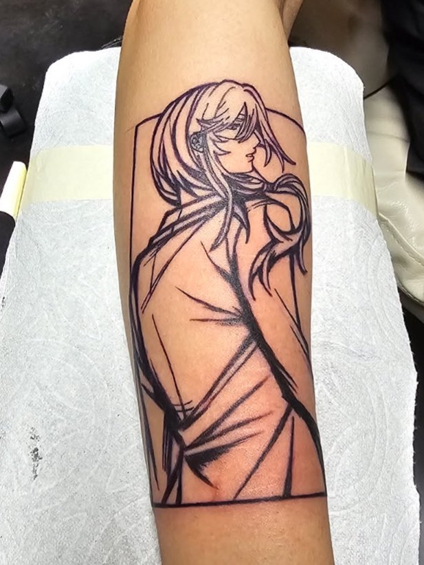 3aikor9's tweet photo. charles tattoo for my birthday 🧪💜 
art commissioned from @GooseAgain8 !!! https://t.co/er5V1B4whq