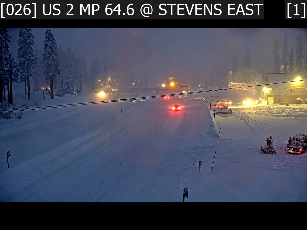 Snowy conditions have forced our contractor on US 2 Stevens to pause repairs. Work will remain on hold Wednesday (1/7). The road will open at 6AM between Coles Corner and the summit (MP 85-99), but there will not be a pilot car. Road will close again at 6PM Wednesday. <a href="/wspd6pio/">District 6 PIO</a>