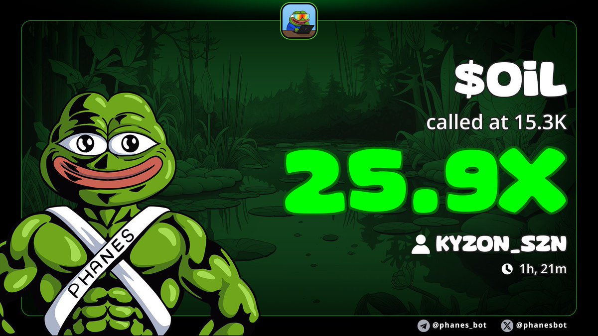 $OIL>>26x 
We saw it first, we called it early, and we printed big. That’s what being a member means we move before the hype We caught it early in my TG at 15k MC. ATH 475k MC 

For more early alphas join - t.me/Frontrunners_T…

Join the winning circle now