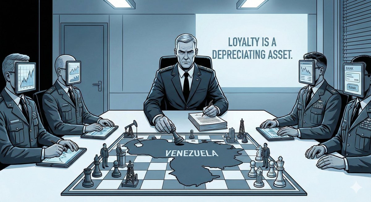 🗡️ El Rey de Espadas:
Olviden al guerrero fanático. El Alto Mando actual no es ideológico, es corporativo. Son CEOs con uniforme.
Esta carta no dispara por rabia, ejecuta por cálculo.
Si Maduro (la pieza) ya no es rentable, el Rey de Espadas no quema el tablero: lo sacrifica para