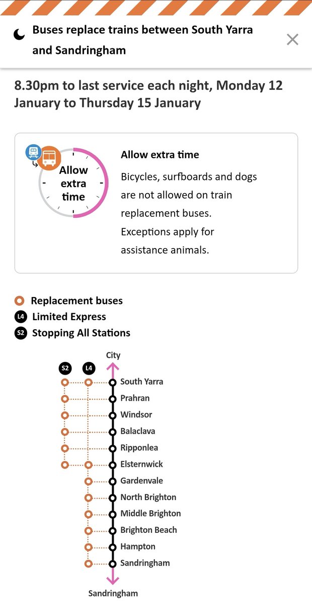 craig_halsall's tweet image. Evening #SandringhamLine info for Mon 5/1, Tues 6/1, Mon 12/1, Tues 13/1, Wed 14/1 &amp;amp; Thurs 15/1 clear enough although left to work out only #FrankstonLine trains running from City

Also, note L4 bus skips #Ripponlea