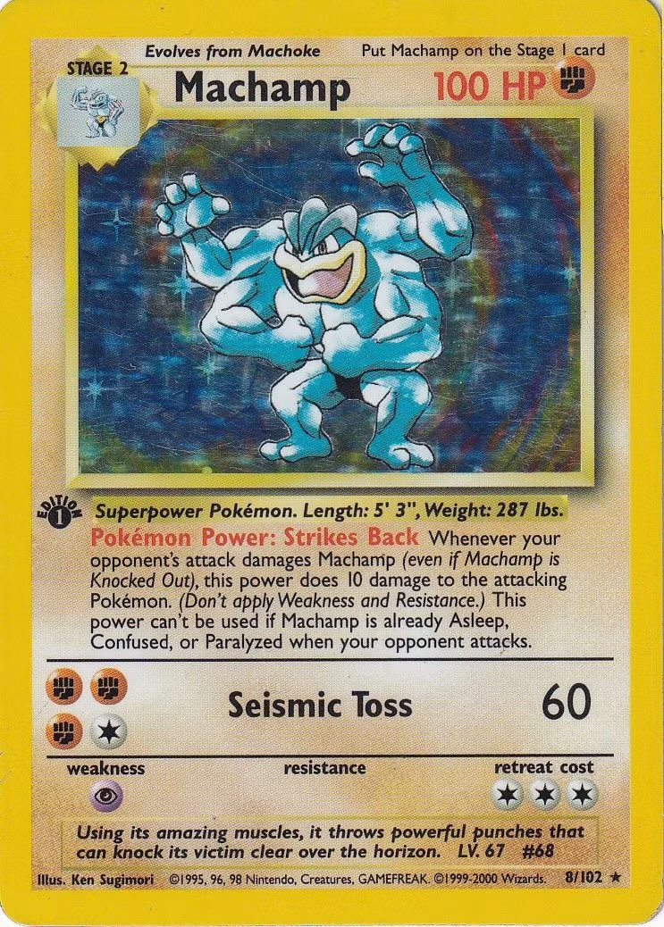 PokeTCGiveaways's tweet image. Remember when people returned to the hobby, found their old cards and thought they hit the jackpot with their “1st Edition” Machamp! 😆