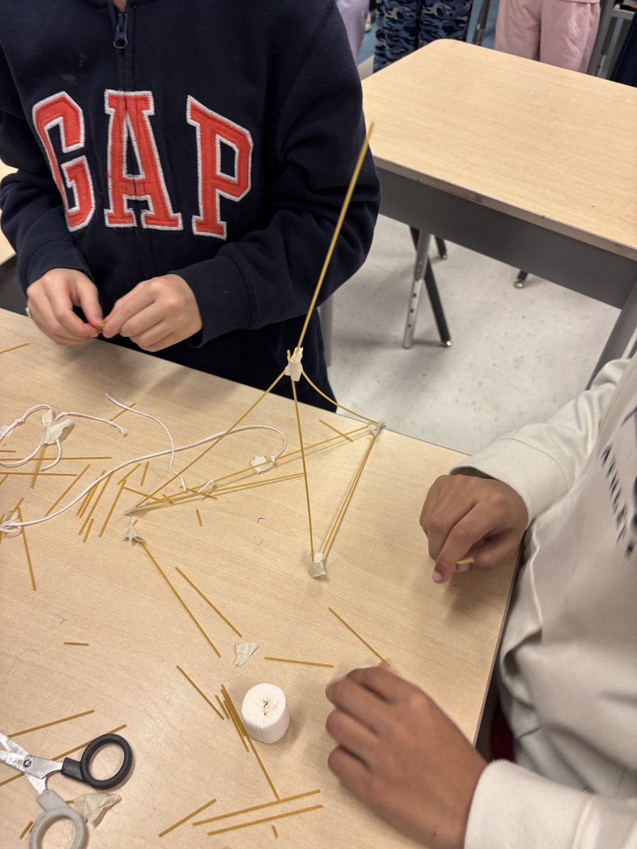 Ms_AChen's tweet photo. Kicking off our Structures unit with a little hands-on fun 🏗️📐
Students worked in teams to build the tallest, strongest spaghetti structure. Challenge: keep a marshmallow on top! So much problem-solving, collaboration, and creative thinking to start the unit off right. https://t.co/tPaoxW4WBK