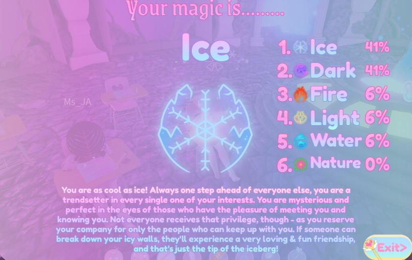 chuiciba's tweet photo. Just retook my magic personality quiz, you should too!

I used to be a fire fairy and now im half ice and dark, I used to be very devoted to my fire element, I'll miss the old me  💔😔 https://t.co/uQgAbcMbG3