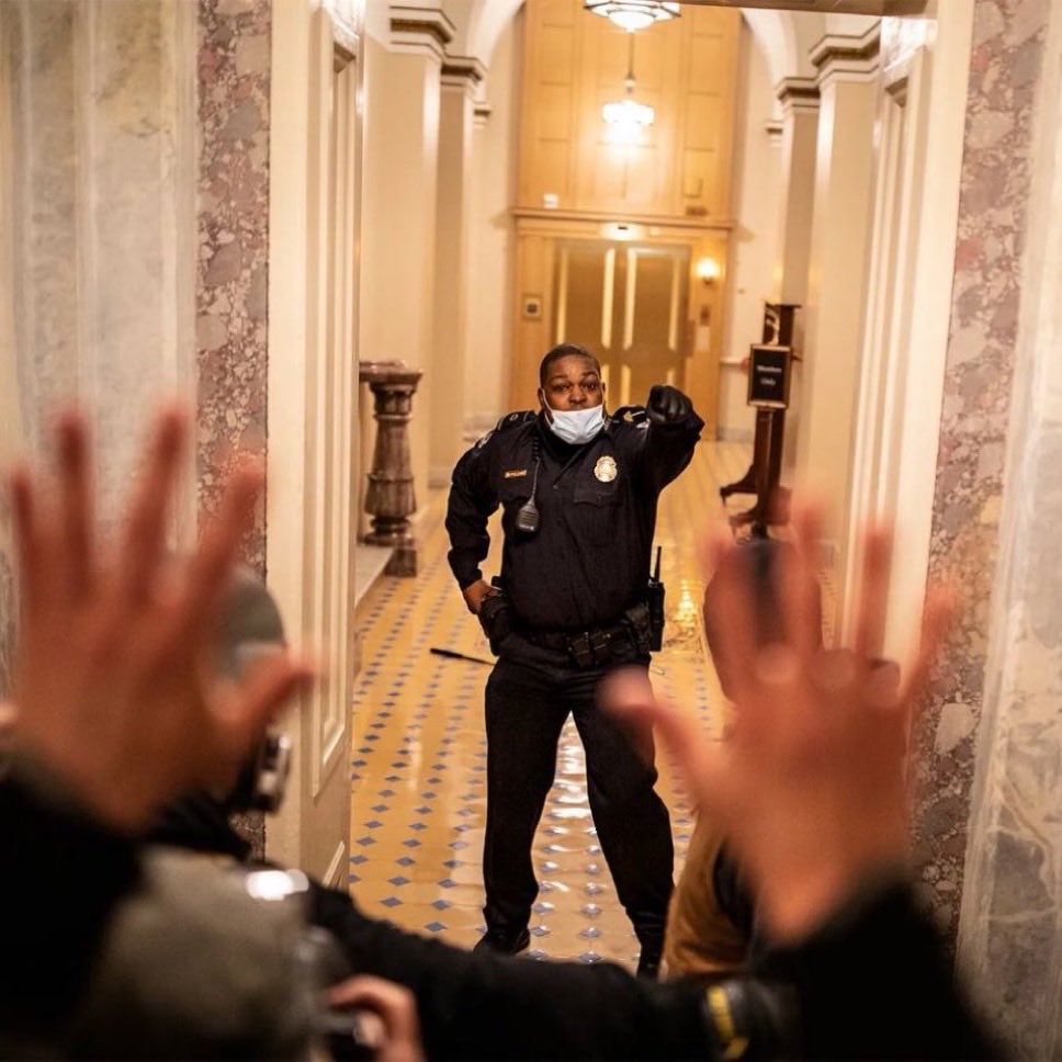 A reminder that Eugene Goodman risked his life to defend our democracy on this day. Let’s give him respect ✊🏿 #January6th