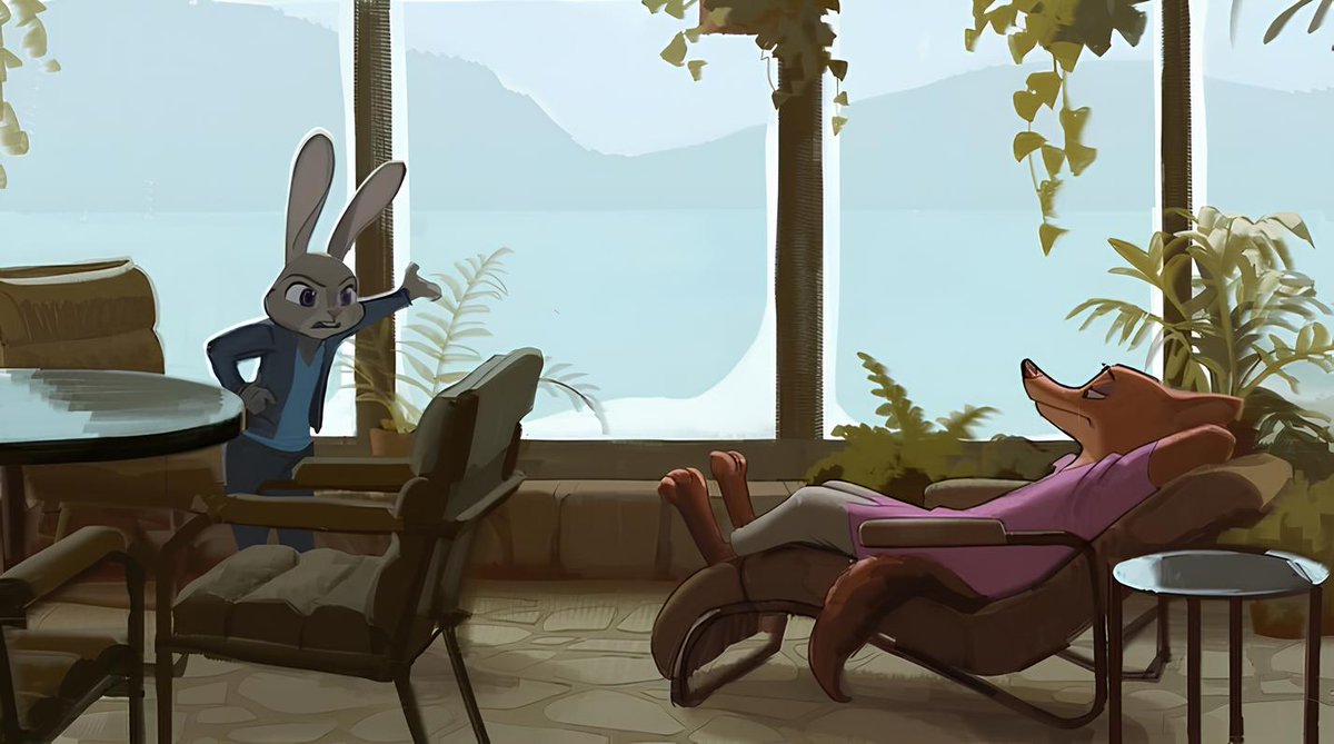 cherrycake6844's tweet image. 주토피아2 참여하신 Visdev 아티스트 April Liu님의 컨셉아트

원래는 프루프루의 짝퉁공장 대신, 대부2 마이클 콜레오네의 사무실 오마주인 호숫가 저택을 등장시키려고 했었다함 거기서 주디랑 닉이 갈라 파티 이후에 뭘 할지 말다툼하는 씬이래 근데 여우가 너무 편히 누워잇는거 아닌가욬ㅋㅋㅋㅋ