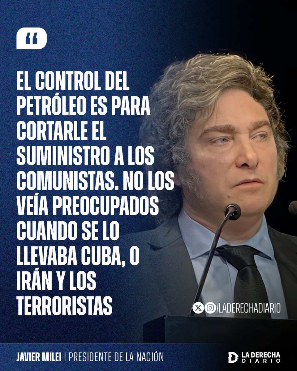 laderechadiario's tweet image. 🚨🇦🇷🇺🇸🇻🇪 | #URGENTE Javier Milei sobre Trump en Venezuela: "El control del petróleo es para cortarle el suministro a los comunistas. No los veía preocupados cuando se lo llevaba Cuba, o Irán y los terroristas".