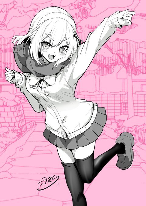 可愛い女の子モノクロシリーズ(014) #オリジナル #イラスト #創作 #雪乃こはる #登校 「寒いのなんてへっちゃらなのだ!」