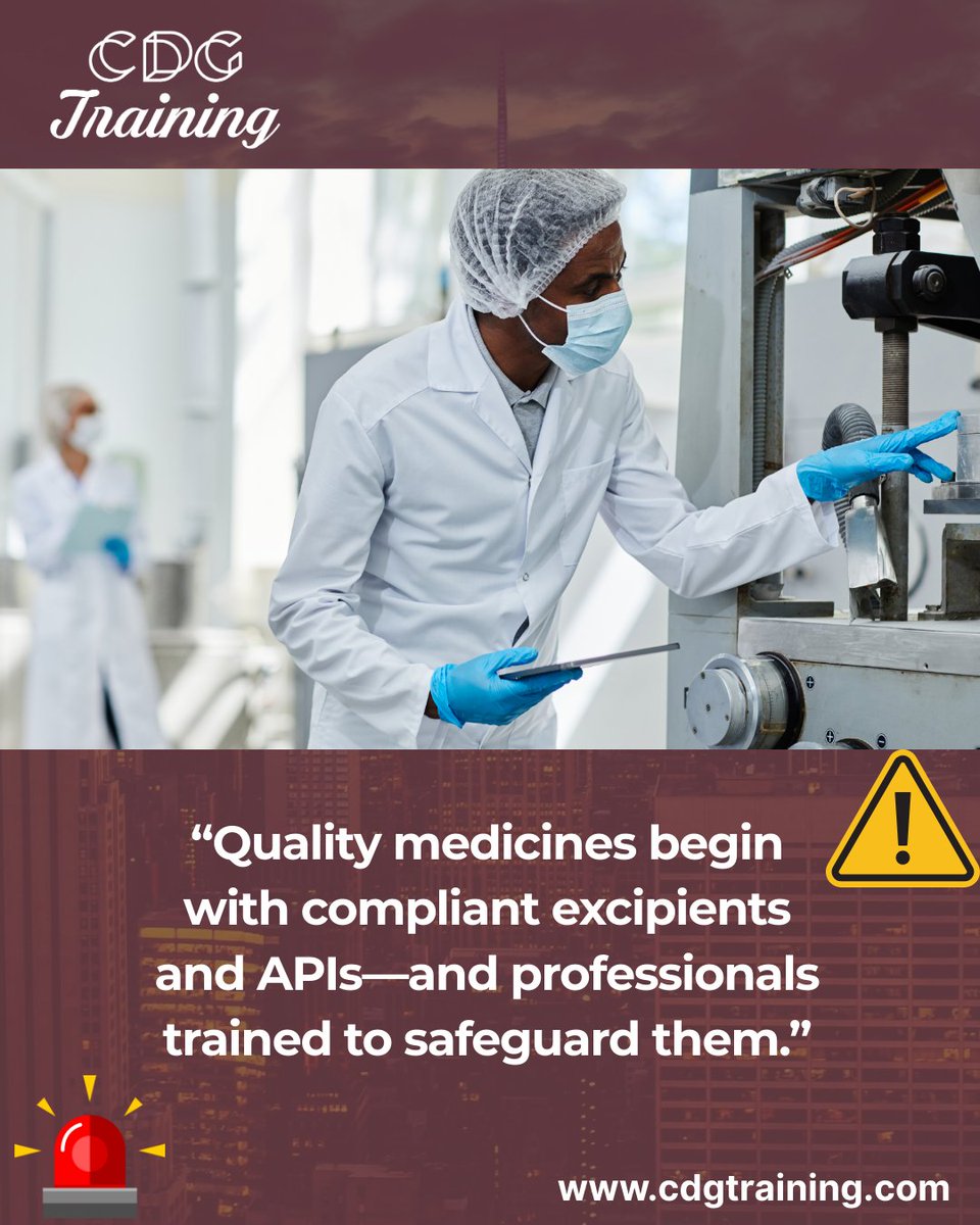 cdgtrainings's tweet image. Learning from WHO GMP Compliance for Excipients &amp;amp; APIs equips professionals to apply GMP principles correctly, 
Explore the course: cdgtraining.com/courses/WHO-GM…
#whogmp #excipients #apis #gmpcompliance #pharmaceuticalquality #regulatory #qualityassurance