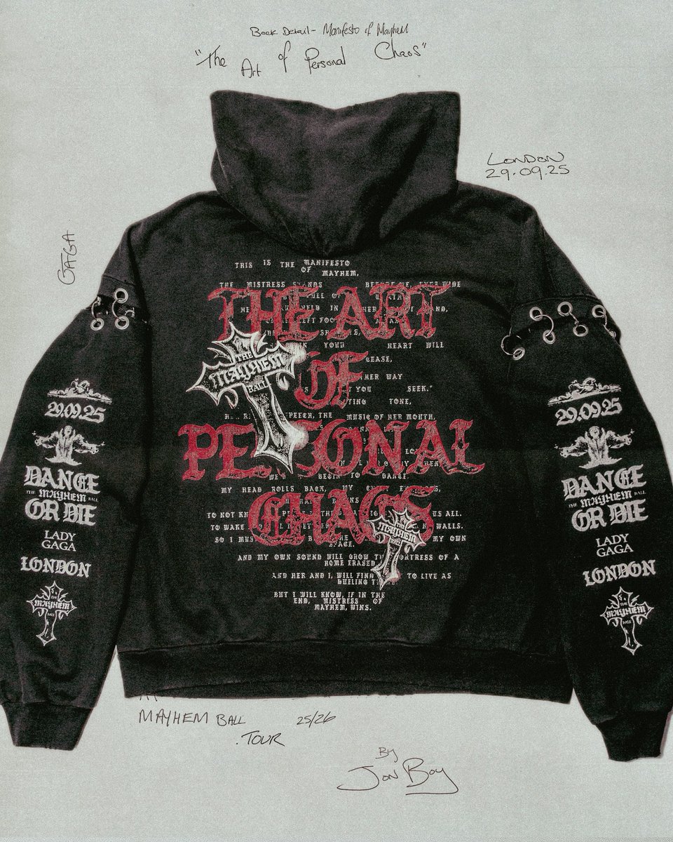JonathanWykes's tweet photo. The Art of Personal Chaos 🖤🥀
Hoodie Design &amp; Photography by me 

#gaga #ladygaga #mayhem #mayhemball https://t.co/povL3TWqm0