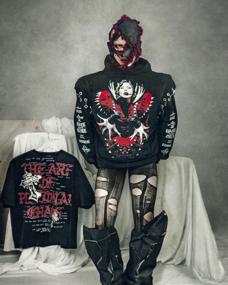 JonathanWykes's tweet photo. The Art of Personal Chaos 🖤🥀
Hoodie Design &amp; Photography by me 

#gaga #ladygaga #mayhem #mayhemball https://t.co/povL3TWqm0