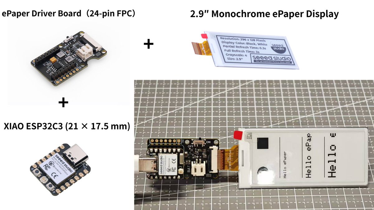 seeedstudio's tweet image. 🛠️ Want a low-power display for your #Arduino project?

This practical guide shows you how to add a 2.9″ Monochrome ePaper Display to your Arduino using the compact XIAO ESP32C3! 🔋

Learn to set up the driver board and display your first text &amp;amp; graphics. Perfect for your next