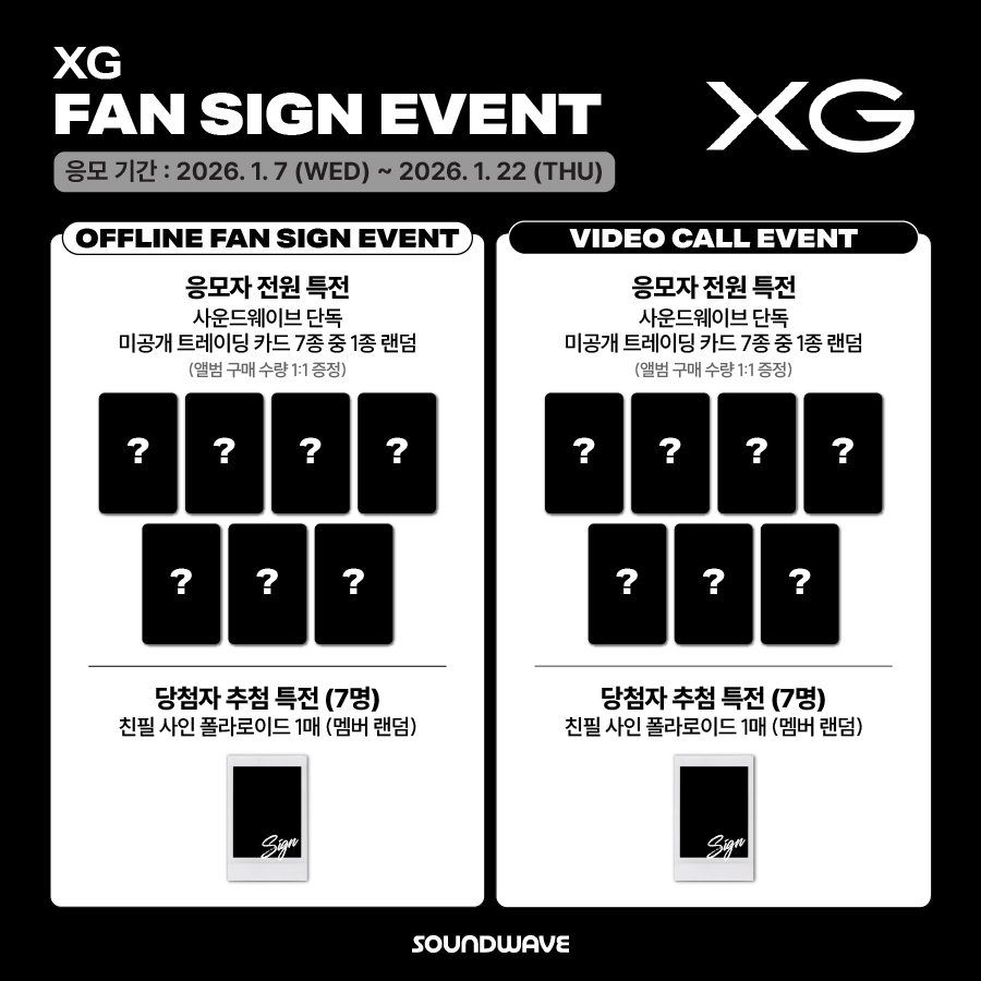 soundwave_korea's tweet photo. #XG #엑스지
XG 1st Full Album 'THE CORE - 核'
FAN SIGN EVENT OPEN 

🎁 응모자 전원
단독 미공개 트레이딩 카드 랜덤 증정

📢 이벤트 일시 : 1/31(토) 19:00 / 대면 종료 후

📅 응모 기간: ~ 1/22(목) 23:59 (KST)

🌊https://t.co/LQOdWTbklt https://t.co/eirKcf4GWf
