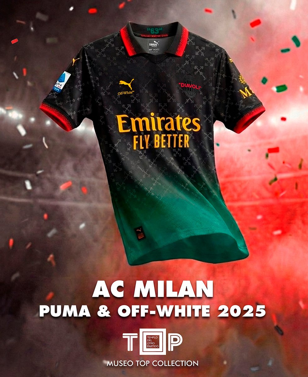 MuseoTOP's tweet image. 06-01-2026. Moda y Fútbol: La camiseta AC Milan x Off-White "Dreamland" (2025) brilla en el TOP, el Museo de Marketing Deportivo de Claudio Destéfano. Historia completa en Instagram 👉 @museoTOP. Contenido: @mlopezarce #ACMilan #OffWhite #Puma #MuseoTOP