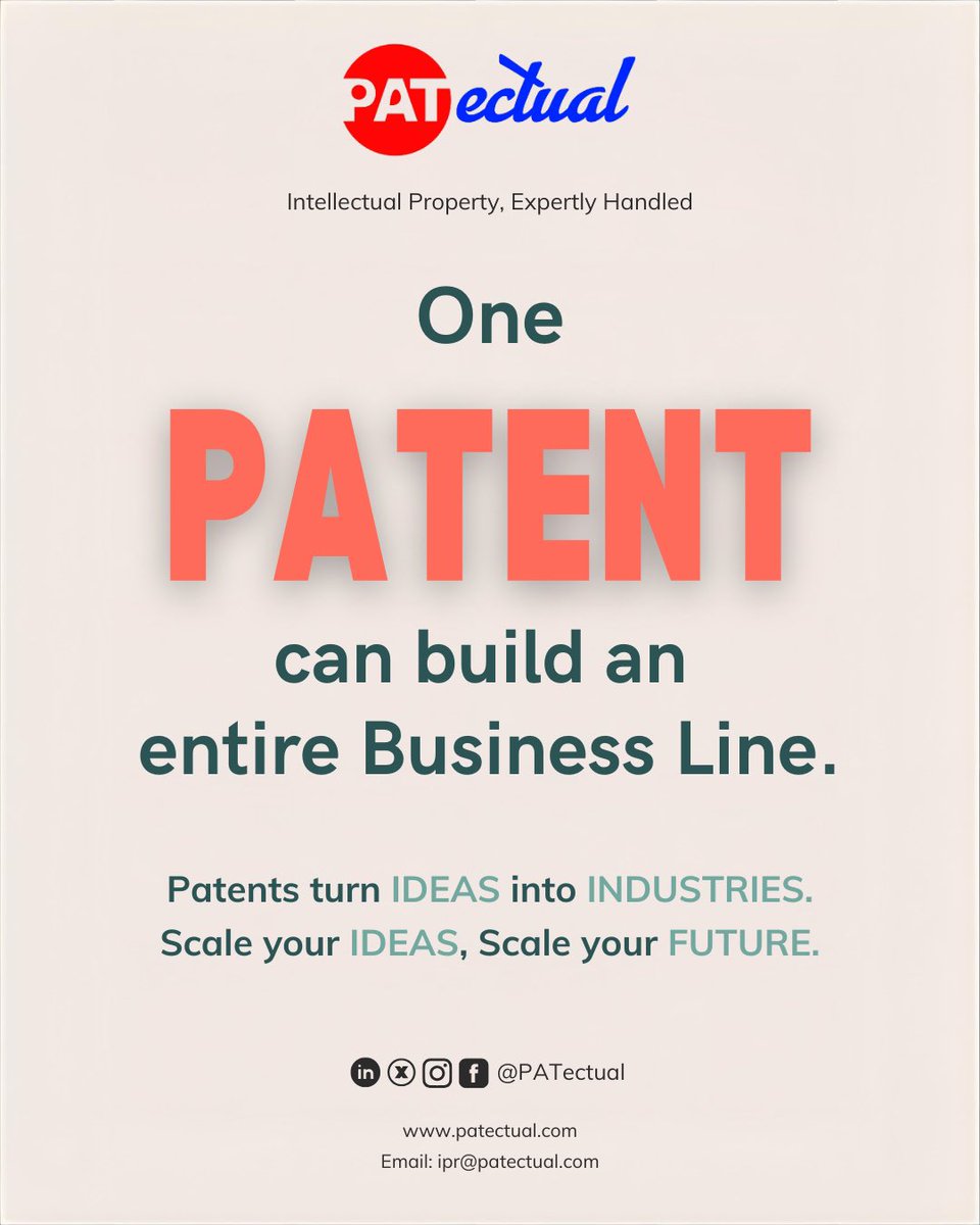 patectual's tweet photo. PATectual IP

Patent l Trademark l Copyright l Industrial Design l Geographical Indication

Intellectual Property, Expertly Handled

#DoYouKnow https://t.co/3swC9KNjY2