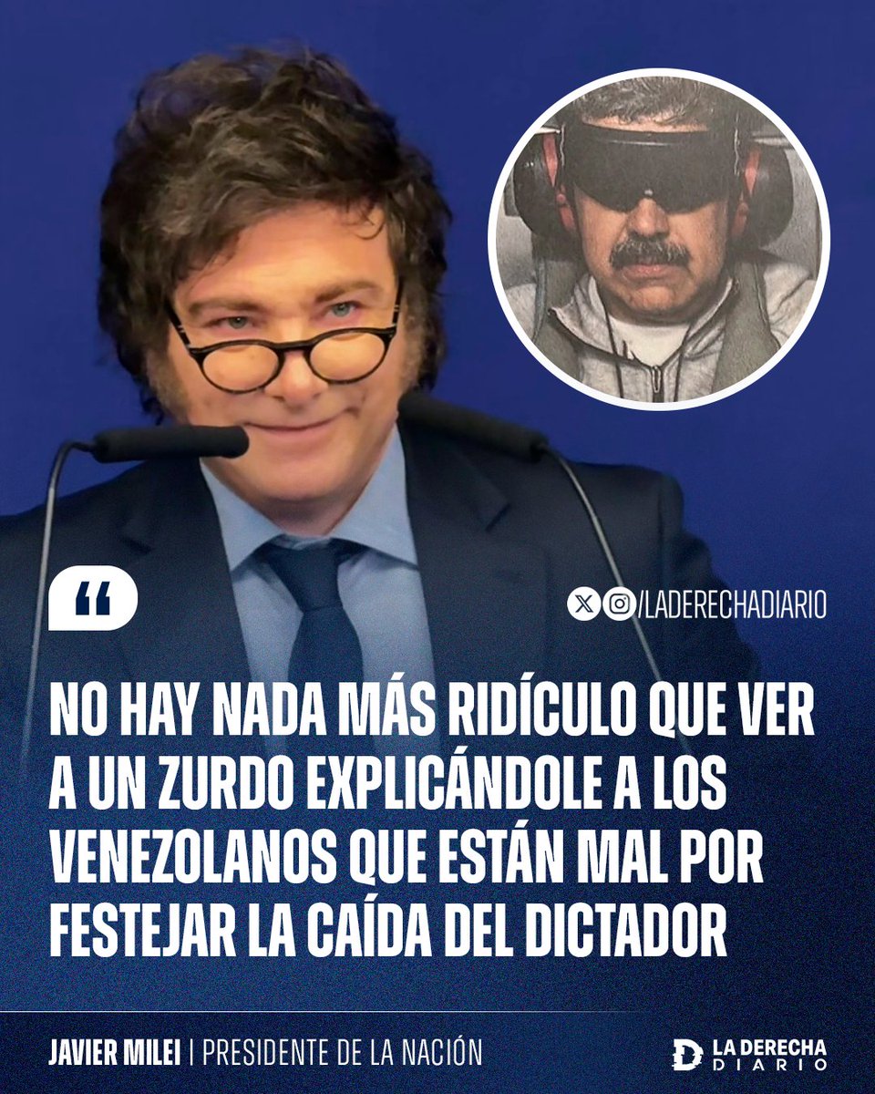 🚨🇦🇷🇻🇪 | #URGENTE JAVIER MILEI BASADO: "No hay nada más ridículo que ver a un zurdo explicándole a los venezolanos que están mal por festejar la caída del dictador".