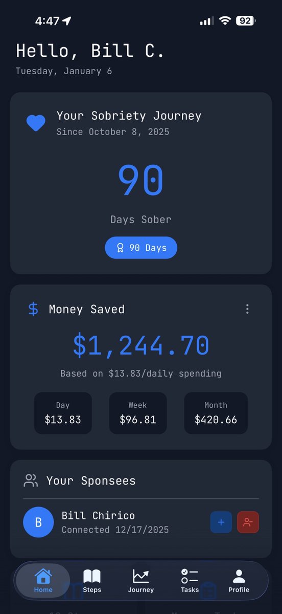 volvox_llc's tweet image. Bill, CEO of Volvox and builder of Sobers, just hit 90 days sober today. That milestone is exactly why Sobers exists: to prove that recovery is a journey you can track, one honest day at a time.​

Bill knows how hard early recovery is and built Sobers to support the real work…