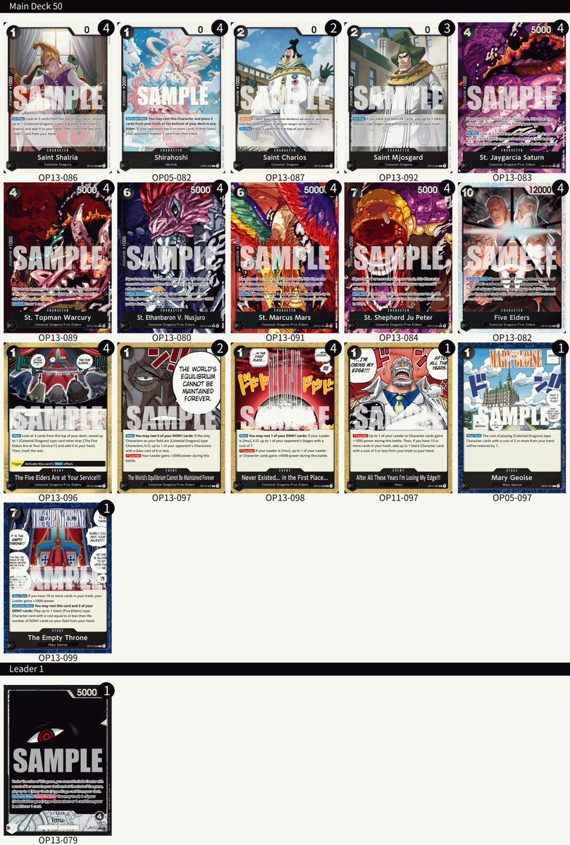 ONEPIECE_tcg_EN's tweet image. [Deck List]
Hey One Piece Pirates!
Thank you to everyone who joined LATAM TCG’s Treasure Cup in Peru on Dec. 27!
Here’s the deck lists the top 4 players used! Congratulations!
Enjoy the treasure won &amp;amp; building up your own crew!
#ONEPIECE
#onepiececardgame