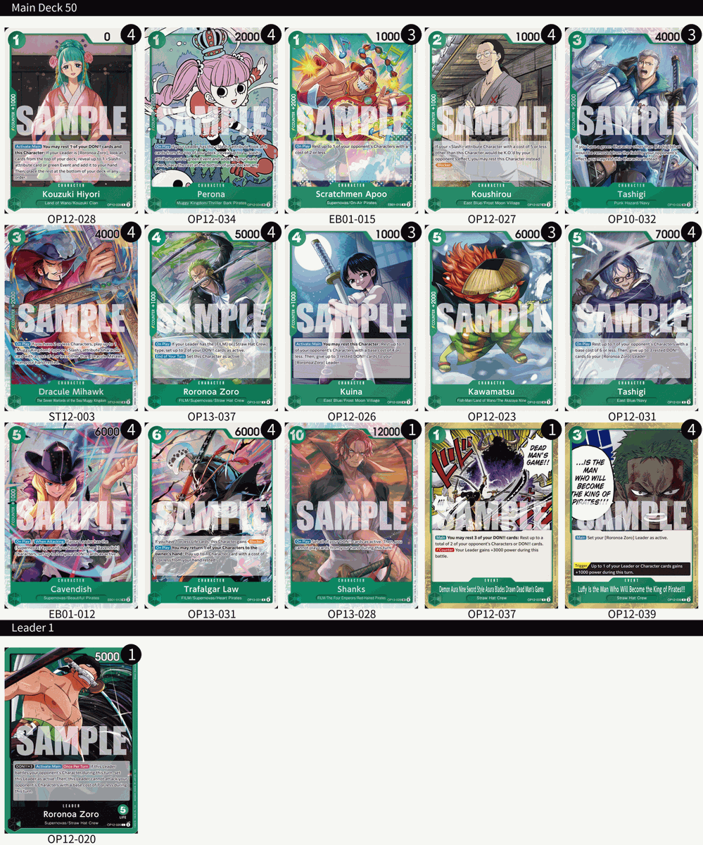 ONEPIECE_tcg_EN's tweet image. [Deck List]
Hey One Piece Pirates!
Thank you to everyone who joined LATAM TCG’s Treasure Cup in Peru on Dec. 27!
Here’s the deck lists the top 4 players used! Congratulations!
Enjoy the treasure won &amp;amp; building up your own crew!
#ONEPIECE
#onepiececardgame