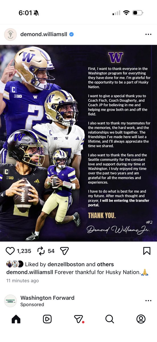 ChristianCaple's tweet image. Demond Williams Jr.’s official announcement. “I have to do what is best for me and my future.”