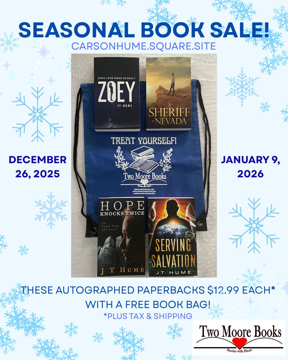 JT_Hume's tweet photo. Book Sale with Free Gift!
When you buy one or more of these books, we will autograph them, wrap them up, and throw in a free backpack!
Check us out and TIA! LYL! π«Άπ
https://t.co/GaRJ390Brm
#writingcommuity #booksale https://t.co/9KlgMmFbXO