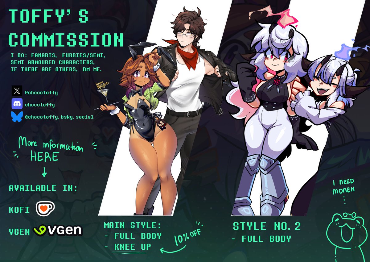 (An emergency commission)
I added full body in VGEN now, I will also be adding style 3 very soon: which is a pixelated illustration!
Open comms: 
vgen.co/Toffy_s
ko-fi.com/chocotoffys/co…
