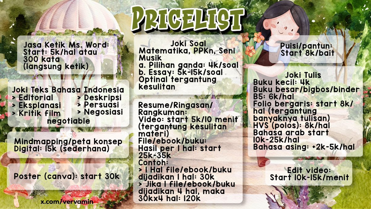 Opalinuse's tweet image. Catherine Studio: OPEN!

   + Joki jasa tulis tangan
   + Tugas teks B. Indonesia (editorial, eksplanasi, deskripsi, persuasi, negosiasi)
   + Merangkum meringkas 

Lebih detail check katalog WA. 
☎️: wa.me/6282118316947
tag: #jokitugas #zonauang