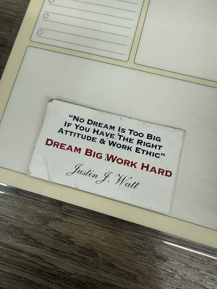 CFISDAbbie's tweet image. I get a new planner every year for Christmas. First thing that gets put in is this @JJWatt “dream big work hard” card I got back in high school when I received a DBWH wristband that I wore until it broke. As we start the new year, may you also remember to dream big &amp;amp; work hard!