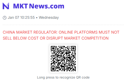 Sino_Market's tweet image. CHINA MARKET REGULATOR: ONLINE PLATFORMS MUST NOT SELL BELOW COST OR DISRUPT MARKET COMPETITION.
#ALIBABA $BABA #MEITUAN $MPNGY $JD
mktnews.com/flashDetail.ht…