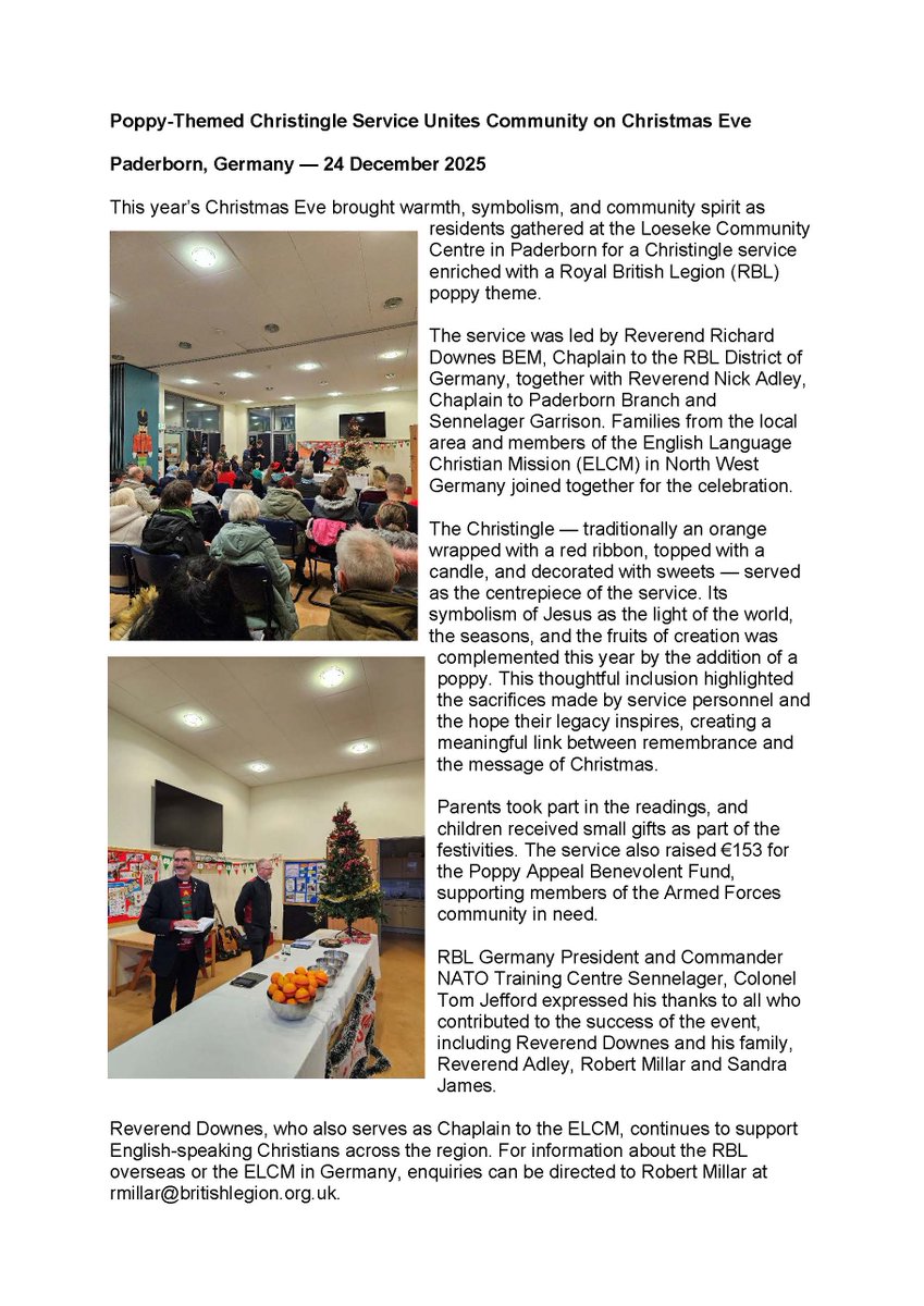 Royal British Legion Paderborn Christingle Carole Service