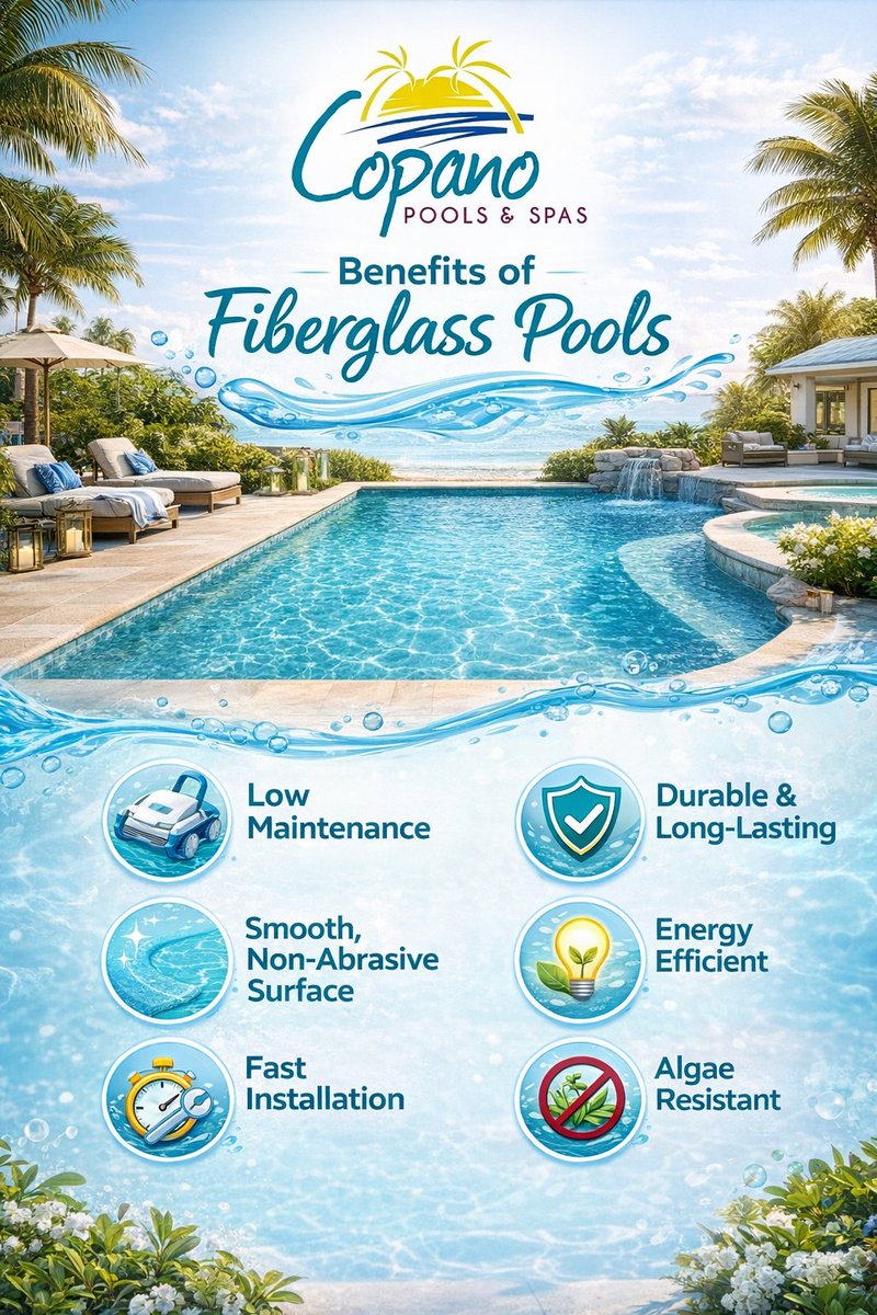 CopanoPools's tweet image. Dreaming of a pool that’s beautiful and easy to maintain? ✨
Fiberglass pools offer low maintenance, fast installation, smooth surfaces, and long-lasting durability—so you can spend more time enjoying your backyard oasis.
