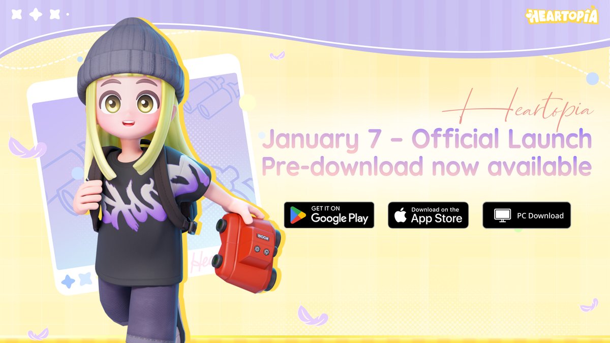 Heartopia Pre-download Now Available!

Baboo!
Heartopia will officially launch on January 7! D.G.Members can head to the official website or respective platforms to download the game and start your unique Heartopia life.

Download Links:
iOS: tap.io/u4X3j3j
Google Play: