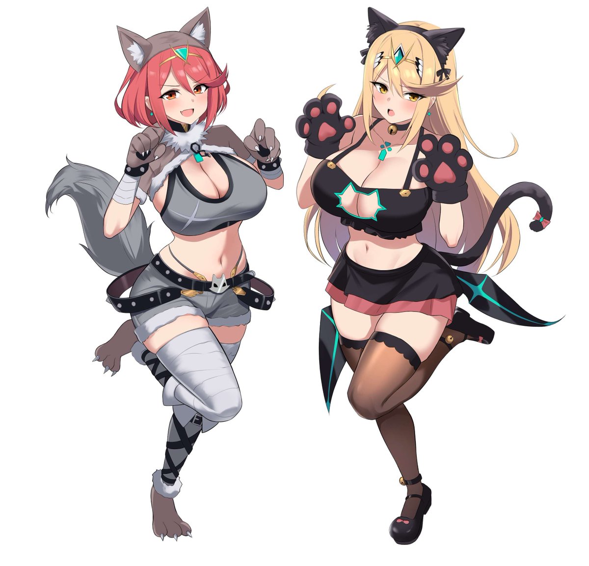 beys_zero's tweet image. Wolf girl Pyra and Cat girl Mythra.
Art made by: @112Namu 

#XenobladeChronicles2 #Pyra #Mythra