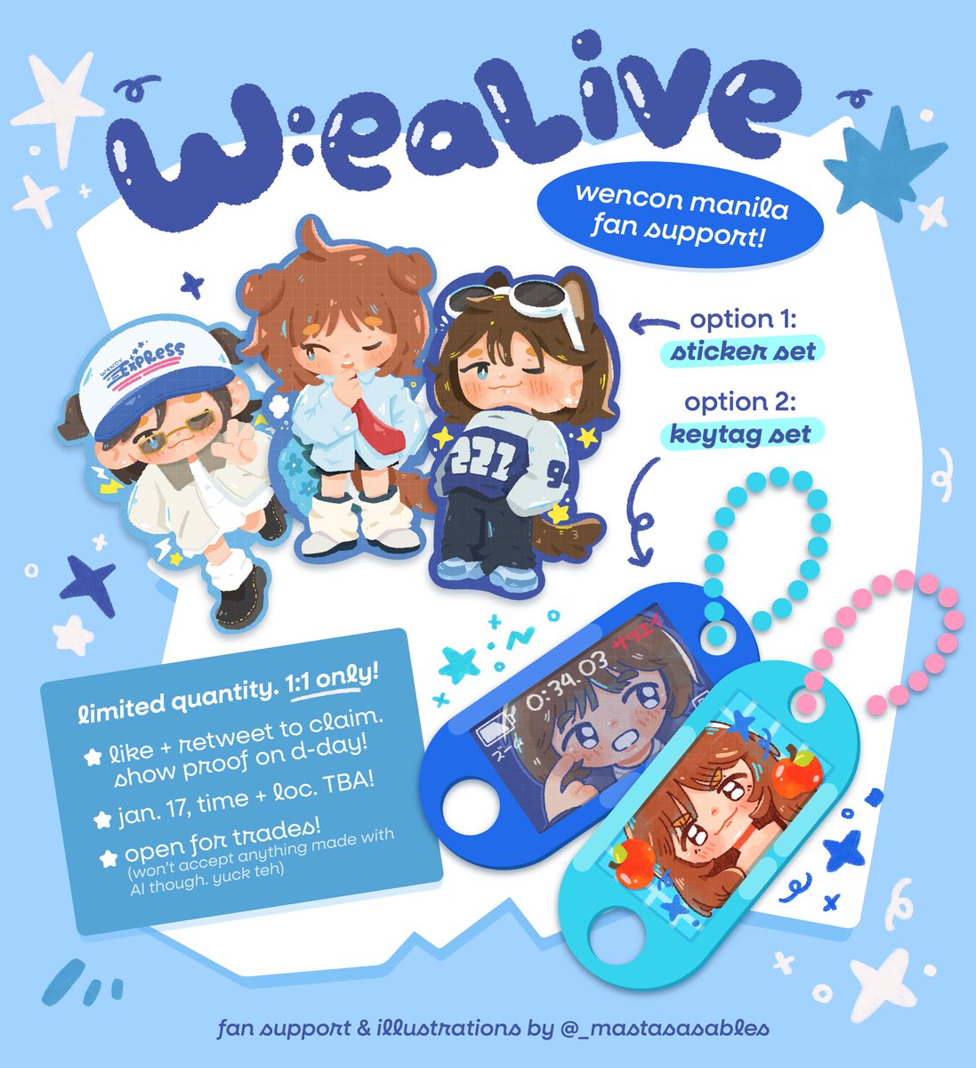 _mastasasables's tweet image. w:ealive manila fan support by @_mastasasables :D

⟡ like + rt to claim. show proof on d-day! (no need to follow)
⟡ exact time + location tba
⟡ open for trades!

see u there! 🩵

#WENDY_WORLDTOUR_MANILA #WEALIVE_IN_MANILA