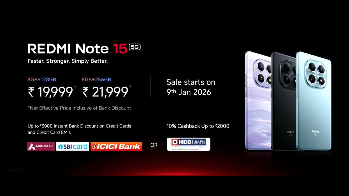 basudevtalk's tweet image. Redmi Note 15 launched 🚀 in India🇮🇳.
📱6.77" FHD+ 120Hz OLED Display 
🦾SD 6 Gen 3 (4nm) SoC
💾8GB LPDDR4X RAM+128/256GB UFS 2.2
📸108MP (OIS) + 8MP (UW) 
🤳20MP 
🔋5520mAh🔌45W | 18W Reverse Wired 
📶WI-FI 802.11a/b/a/n/ac, BT 5.1
🏊IP66
📏7.35mm
⚖️178g
#Redmi #RedmiNote155G