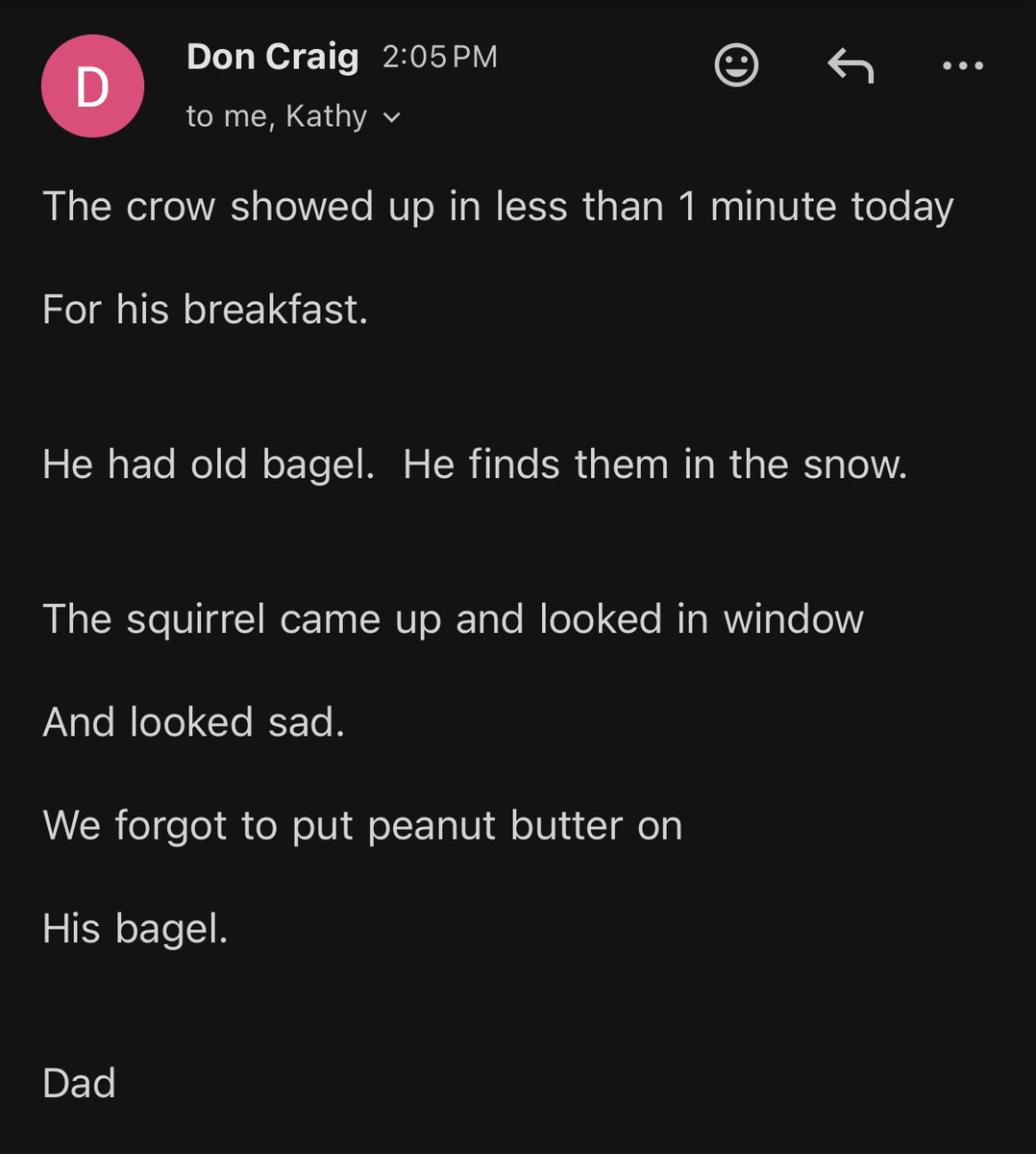 my dad isn’t great at typing so all his emails sound like poems