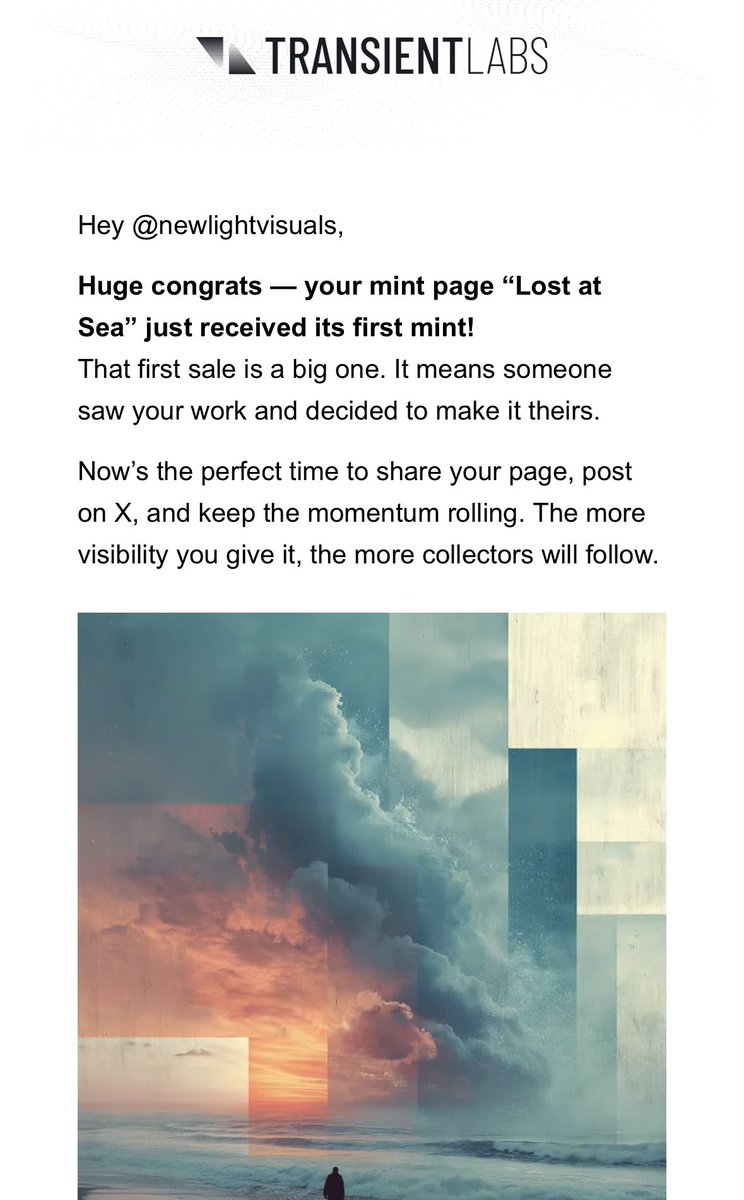 Gotta love getting emails like this. Thank you to Transient Labs for the best tools in web 3.