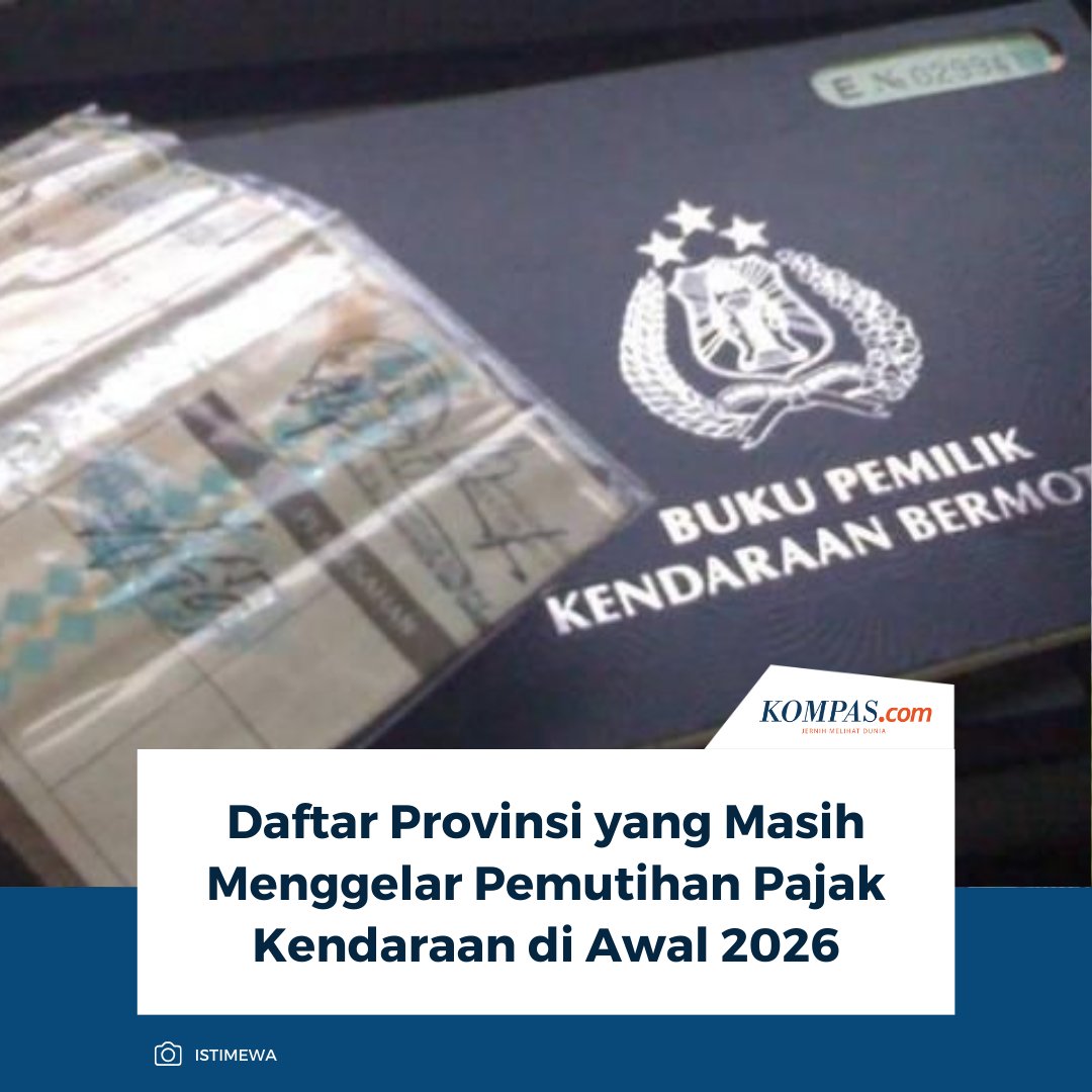 Sejumlah daerah masih menggelar program pemutihan PKB di awal 2026 untuk meringankan beban masyarakat.

Baca Selengkapnya 👇🏻
otomotif.kompas.com/read/2026/01/0… 

~NA #PemutihanPajak #PajakKendaraan
