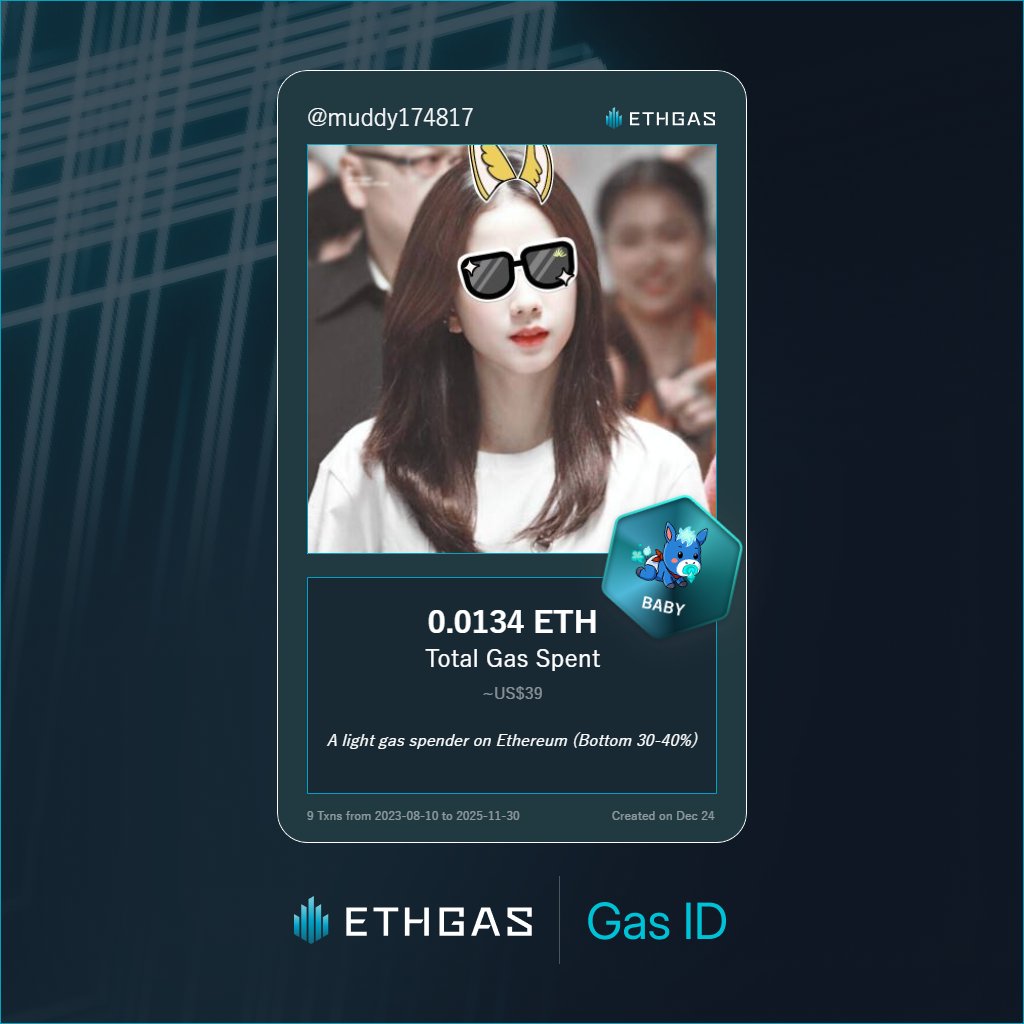 muddy174817's tweet photo. Just unlocked my Gas ID via ETHGas 🪪

I'm a Baby Jack with 0.0134 ETH spent on gas since Beacon Chain - now fueling my climb to the Gasless Future and earned 2 Beans already. 

Reveal yours at https://t.co/DCoTcYbFOK https://t.co/xCCGbP6mJl