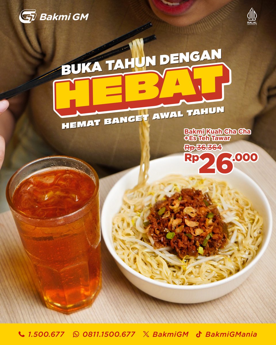 Awal tahun gak perlu ribet buat makan enak 😋

Promo HEBAT jawabannya! Bakmi Kuah Cha Cha + Es Teh Tawar hanya 26 ribu aja, dijamin hemat sampe suapan terakhir 🍜

Yuk, buruan cobain sekarang, promonya terbatas lho 🤫