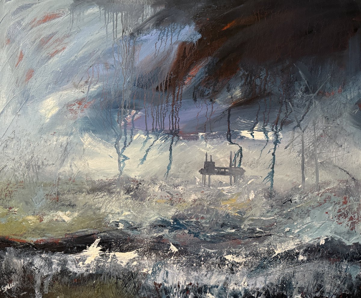 staithesartist's tweet image. If you like #seascapes #atmosphere #industry and a good #storm This one could be yours. £350 #Januaryoffer North Sea Rig 24x20” #oils on #blockcanvas